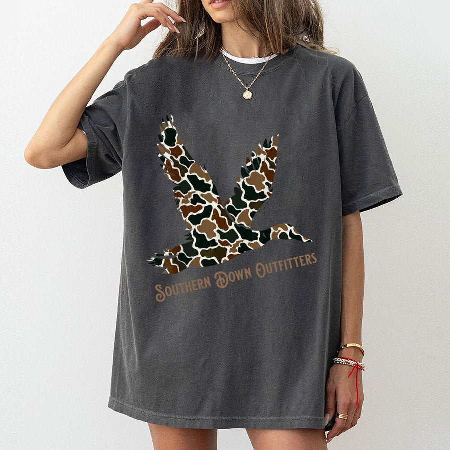 Camo Duck Graphic T-Shirt | Southern Hunting Style Print | Premium Cotton Unisex Apparel | Outdoor Enthusiast Gift For Men And Women