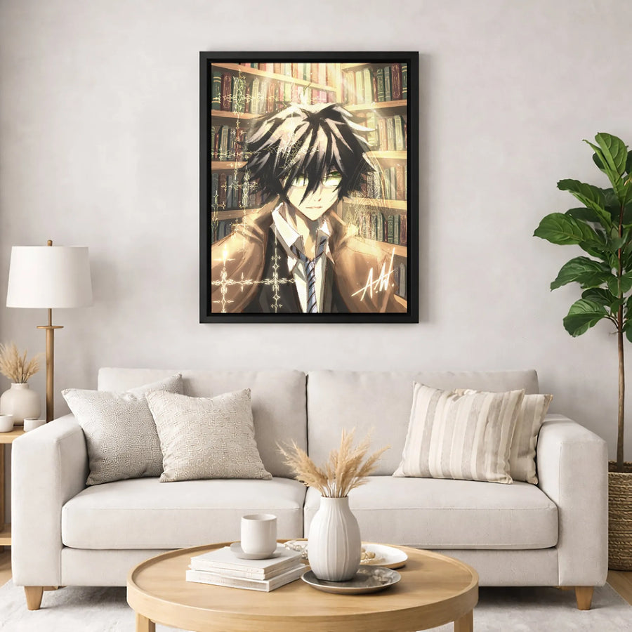 Anime Boy Library Canvas Art | Fantasy Scholar With Magical Runes | Premium 1.25-Inch Gallery Wrap | Wall Decor Gift For Otaku Fans