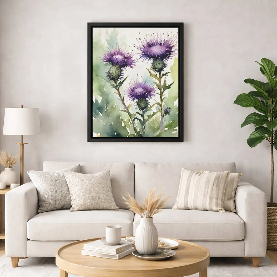 Scottish Thistle Wall Art | Watercolor Botanical Floral Canvas Print | Premium Gallery-Wrapped Decor | Nature-Inspired Home Office Gift