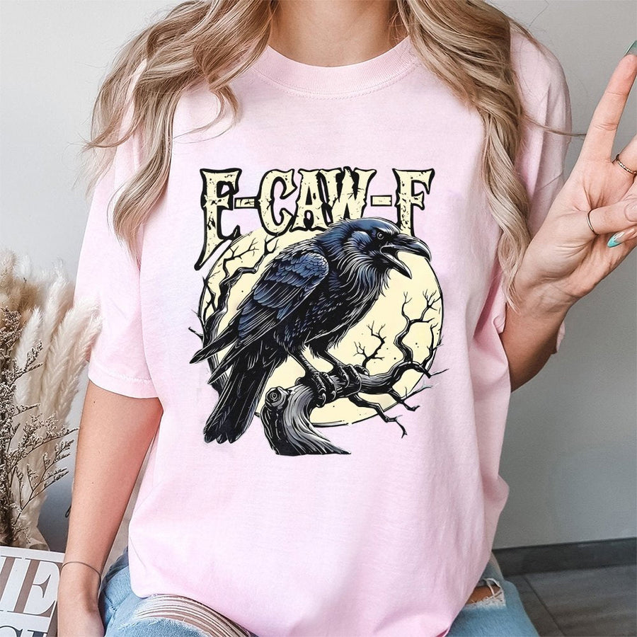 Raven T-Shirt | Gothic Crow Pun F-Caw-F Graphic | Premium Soft Cotton Tee | Funny Bird Lover Gift for Men and Women