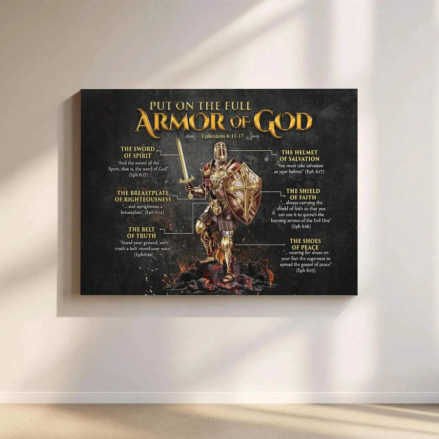 Armor of God Canvas Wall Art | Christian Knight Bible Verse Decor | Premium Canvas Print | Religious Home Decor Gift for Men