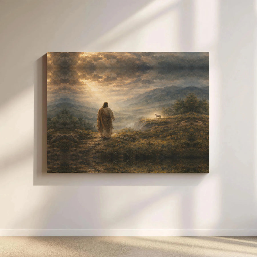 Jesus and the Lost Lamb Canvas Wall Art | Scenic Christian Painting Art | Premium Gallery Wrap Canvas | Inspirational Gift for Christian Home Decor