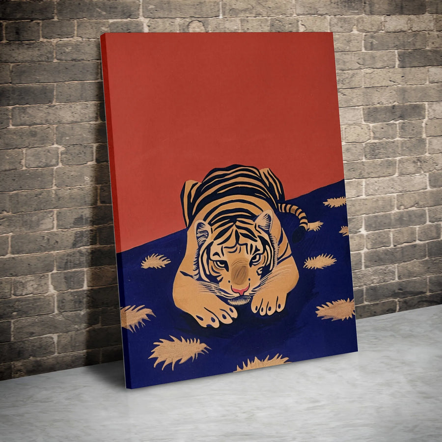 Crouching Tiger Canvas Wall Art | Modern Minimalist Animal Print | Gallery Quality 1.25" Frame | Statement Decor for Living Room or Office