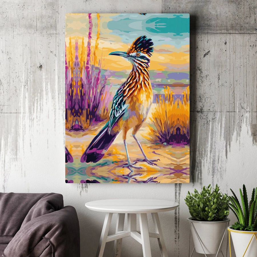 Roadrunner Canvas Wall Art | Vibrant Southwestern Desert Portrait | Premium Gallery-Wrapped Print | Nature Lover Home Decor Gift