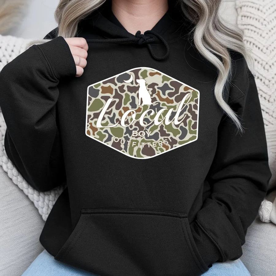 Camo Dog Hoodie | Southern Hunting Wildlife Graphic | Premium Cotton Blend | Gift For Outdoorsmen And Duck Hunters