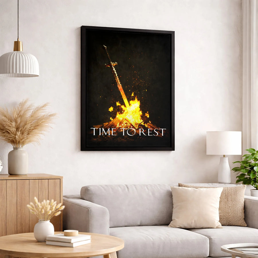 Bonfire Sword Canvas Print | Fantasy Gaming Wall Art | Premium Gallery Wrapped Decor | Gift for RPG Gamers and Adventure Lovers