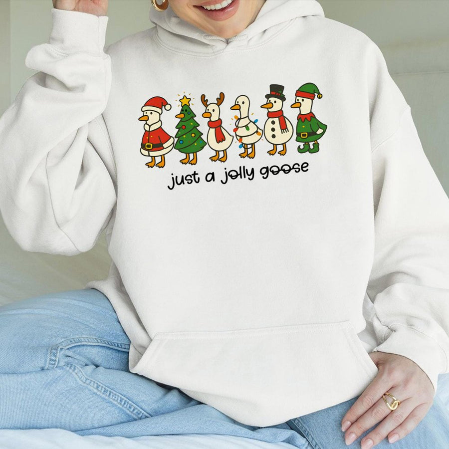 Jolly Goose Christmas Hoodie | Funny Holiday Bird Graphic | Premium Cotton Blend Pullover | Cute Xmas Sweatshirt Gift for Bird Lovers