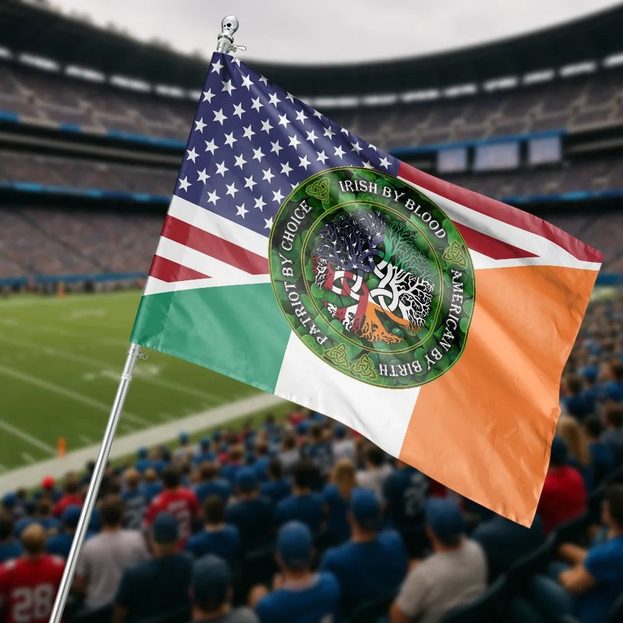 Irish American House Flag | Celtic Tree of Life Design | Double Sided Polyester | Patriotic Gift for Irish Americans