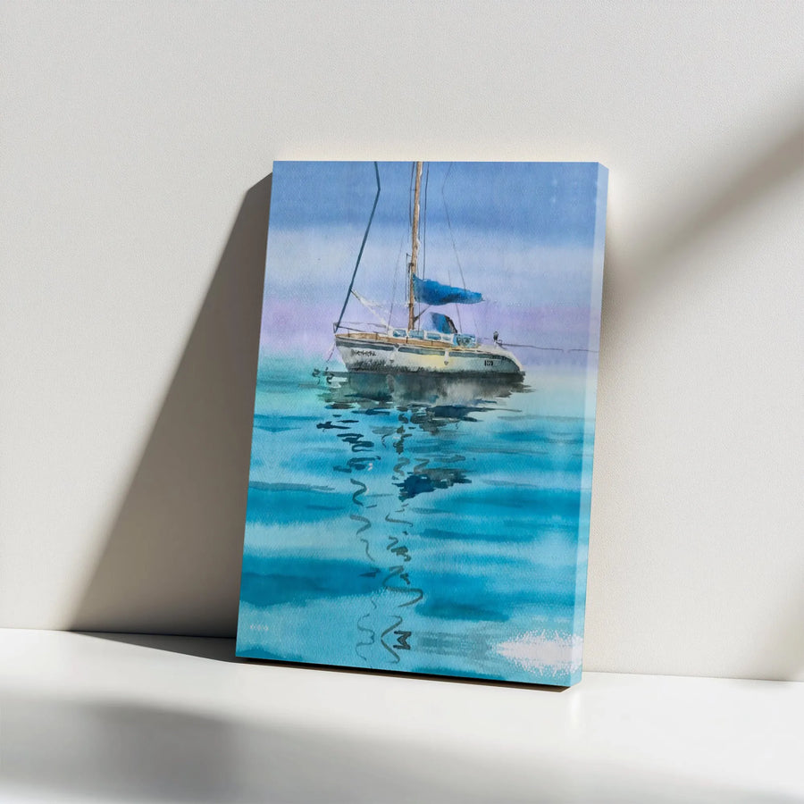 Sailboat Canvas Wall Art | Watercolor Nautical Seascape Print | Premium 1.25 Inch Gallery Wrap | Serene Coastal Home Decor Gift