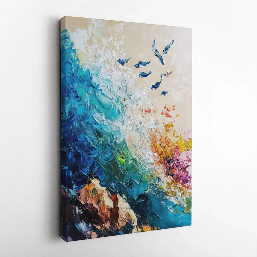 Abstract Ocean Wave Canvas Wall Art | Impasto Textured Coastal Seascape | Premium Gallery-Wrapped Print | Coastal Home Decor Gift