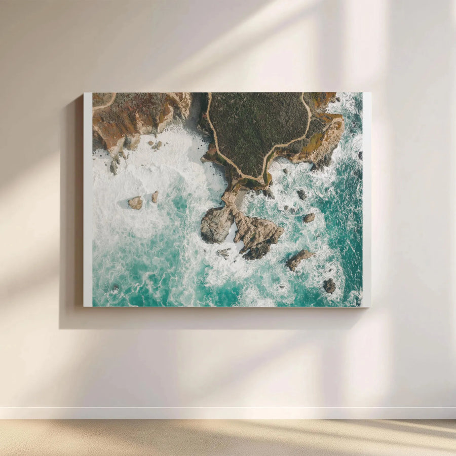 Coastal Wall Art Canvas Print | Aerial Ocean Photography with Crashing Waves | Premium Gallery Wrapped Canvas | Beach House Living Room Decor Gift