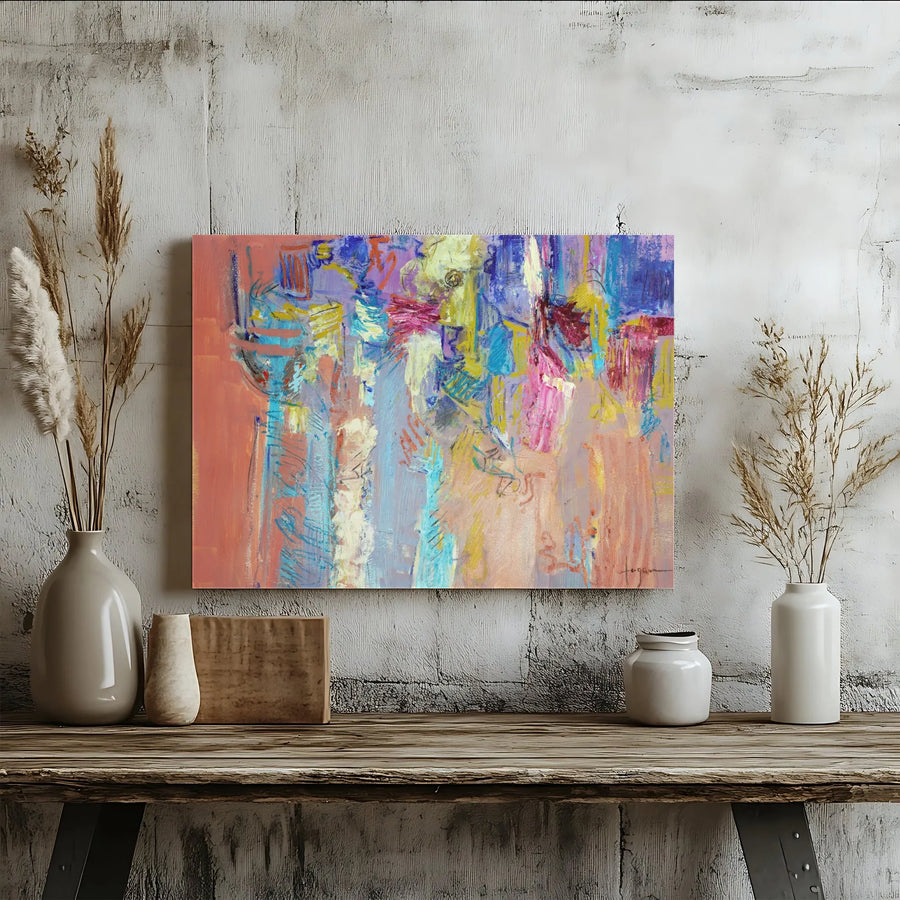 Abstract Landscape Horizontal Canvas | Vibrant Balcony View Expressionist Style Art | 1.25" Gallery Wrap Canvas Print | Modern Living Room Office Wall Decor Gift