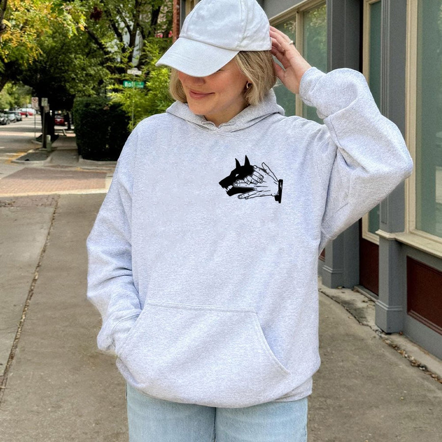 Wolf Shadow Hands Graphic Hoodie | Minimalist Wildlife Art Print | Premium Cotton-Poly Blend | Unisex Streetwear Gift for Animal Lovers