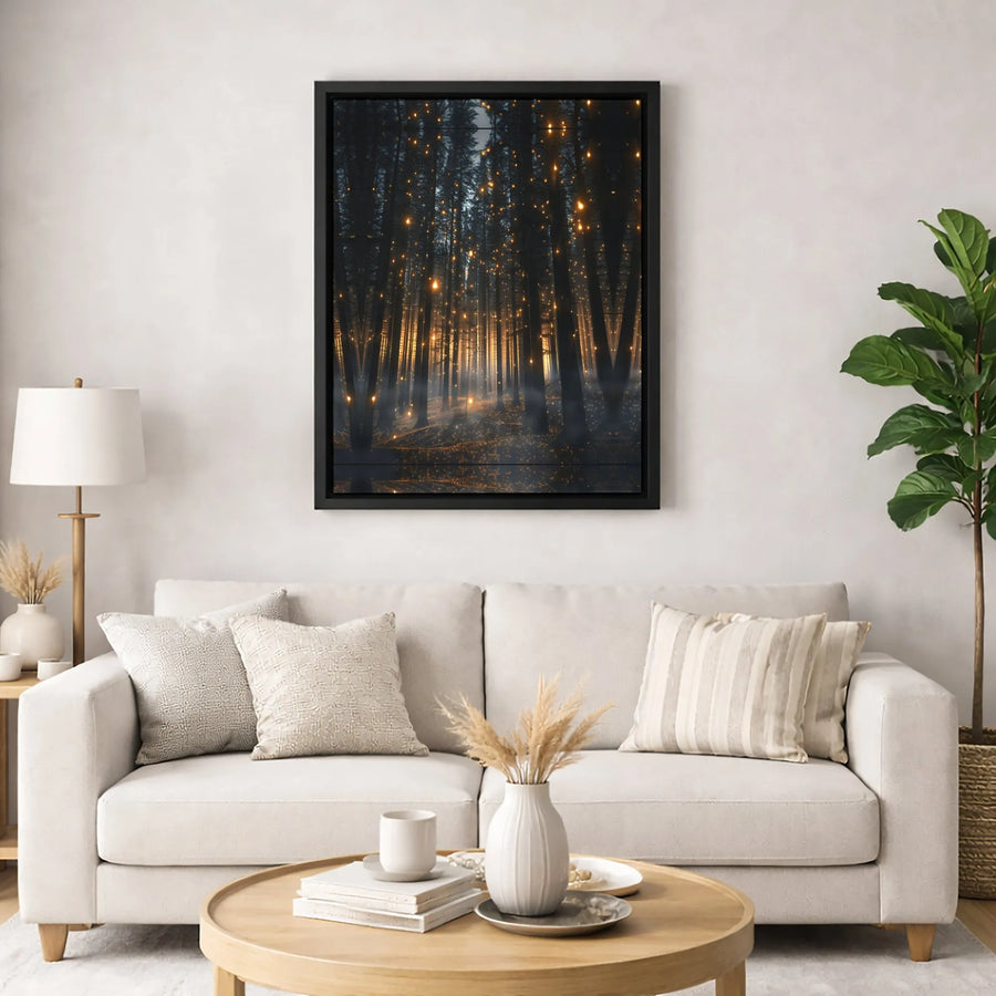 Enchanted Forest Wall Art | Glowing Fireflies Magical Woods Print | Premium 1.25-Inch Gallery Canvas | Nature Lover Home Decor Gift