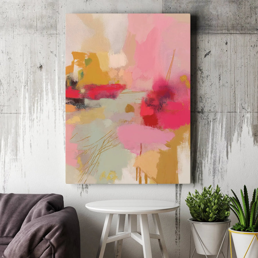 Abstract Pink And Gold Wall Art | Modern Brushstroke Canvas Print | Premium Gallery Wrap Decor | Contemporary Home Office Living Room Gift
