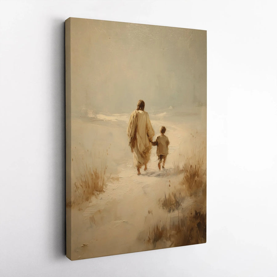 Jesus and Child Vertical Canvas | Vintage Oil Painting Style Art | Premium 1.25" Thick Gallery Wrap | Christian Home Decor Gift