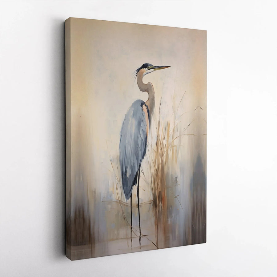 Great Blue Heron Canvas Wall Art | Impressionistic Marsh Bird Print | Premium Gallery Wrap Decor | Nature Lover Living Room Gift