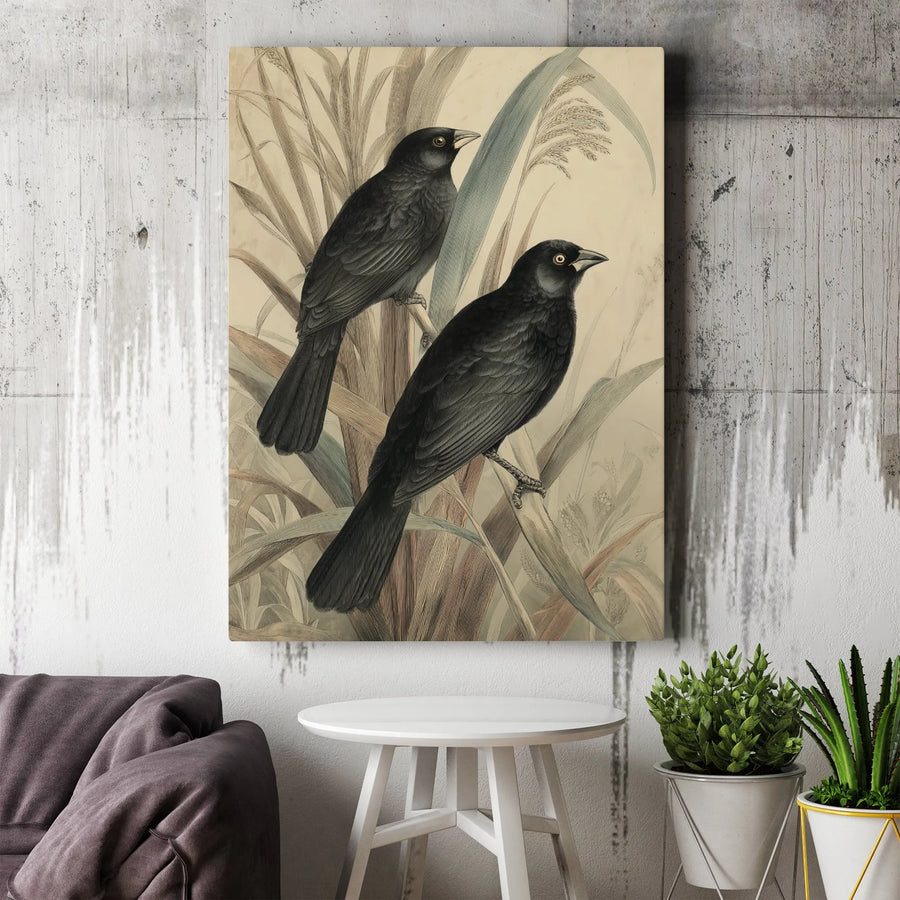 Black Bird Canvas Art | Vintage Ornithological Illustration | Premium Gallery Wrap Wall Decor | Antique Botanical Print For Nature Lovers