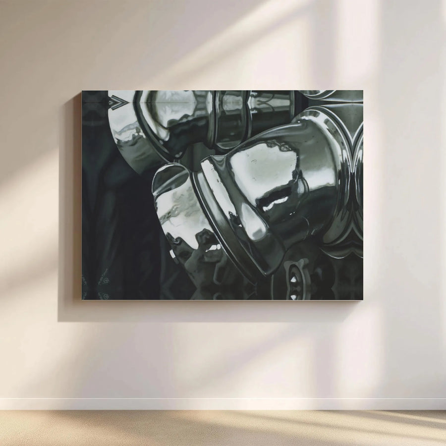 Abstract Chrome Engine Canvas Print | Modern Industrial Black and White Wall Art | Gallery Quality 1.25 Inch Profile | Sophisticated Home Decor Gift