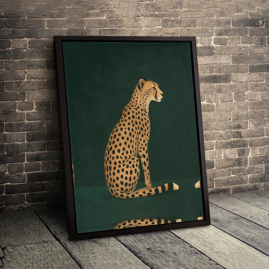 Sitting Cheetah Canvas Print | Dark Green Wildlife Wall Art | Premium Fade-Resistant Gallery Wrap | Modern Home Decor Gift