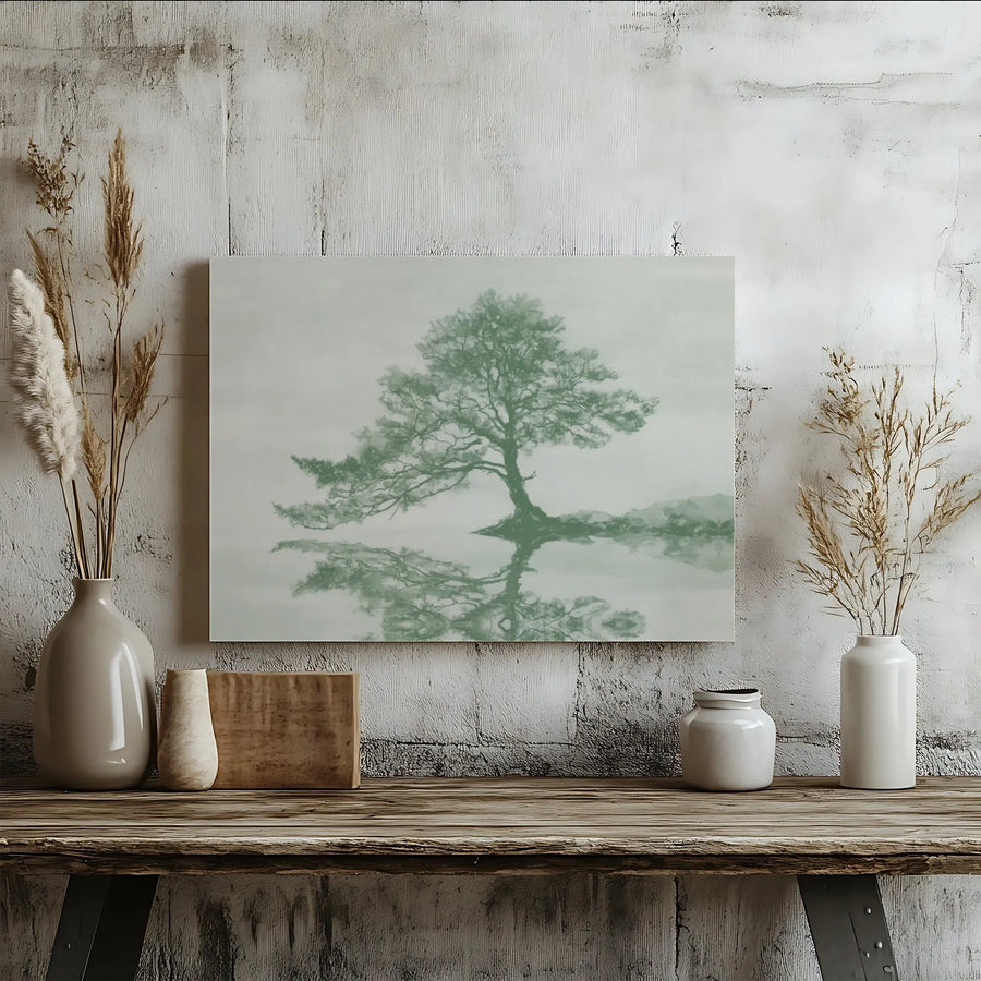 Sage Green Tree Canvas Wall Art | Minimalist Reflection Landscape Print | Premium 1.25" Gallery Wrap | Modern Home Decor Gift