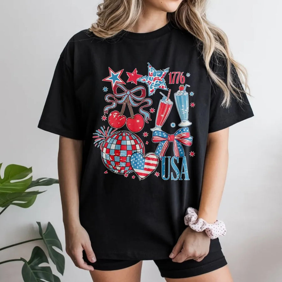 USA Coquette T-Shirt | Grunge Aesthetic American Flag Graphic | Premium 100% Cotton | Patriotic 4th of July Gift for Women and Men