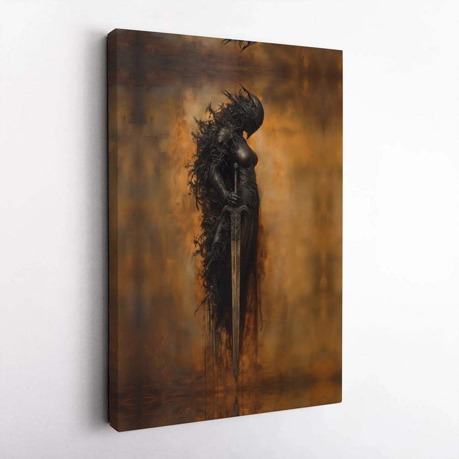 Dark Fantasy Canvas Print | Abstract Female Knight with Sword | Premium Gallery Wrapped Canvas | Fantasy Art Collector Gift