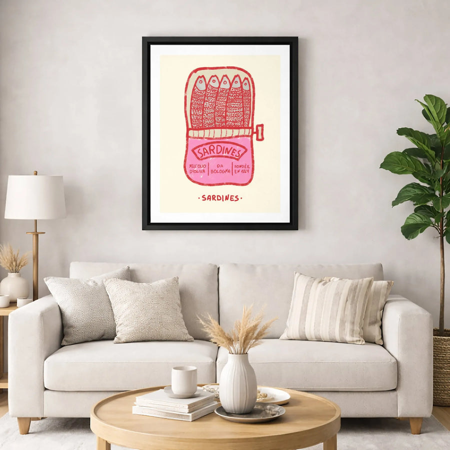 Sardine Can Wall Art | Retro Food Illustration Print | Premium Gallery Wrapped Canvas | Kitchen Decor Gift for Foodies