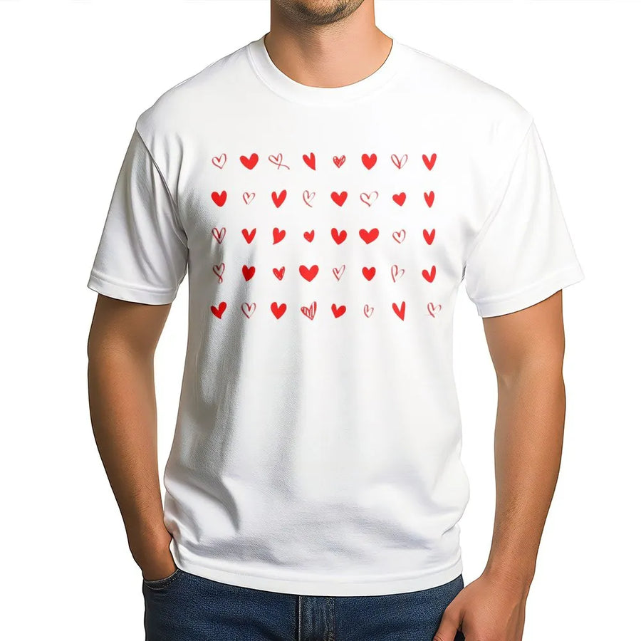 Heart Pattern T-Shirt | Minimalist Hand-Drawn Red Hearts Graphic | Premium Soft Cotton Tee | Cute Valentine's Day Gift for Her