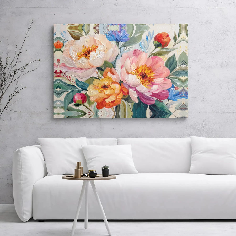Peony Flower Canvas Wall Art | Impasto Floral Oil Painting Style | Premium Gallery Wrap Print | Elegant Home Decor Gift