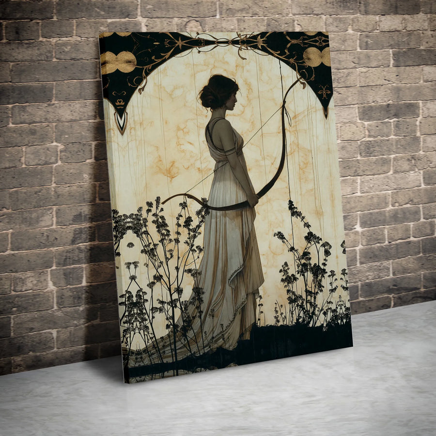Artemis Goddess Canvas Art | Art Nouveau Archer Print | Premium Fade-Resistant Wall Decor | Elegant Mythology Home Gift