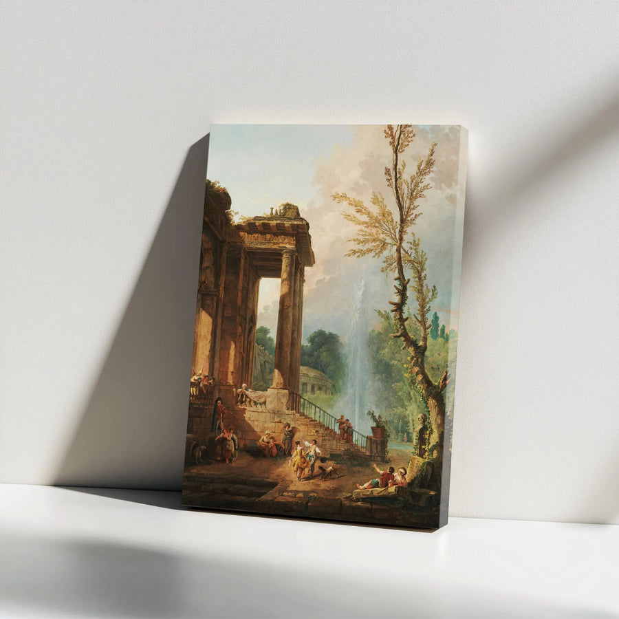Classical Roman Ruins Canvas Art | Rococo Garden Party Scene | Premium Gallery Wrapped Canvas | Elegant Historic Home Decor Gift