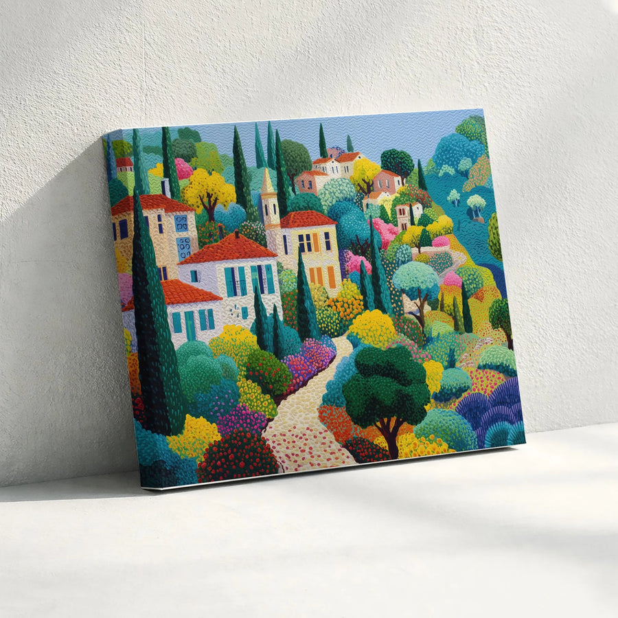 Mediterranean Village Canvas Art | Colorful Italian Coast Painting Print | Premium Gallery Wrapped Canvas | Living Room Decor Gift for Travel Lovers