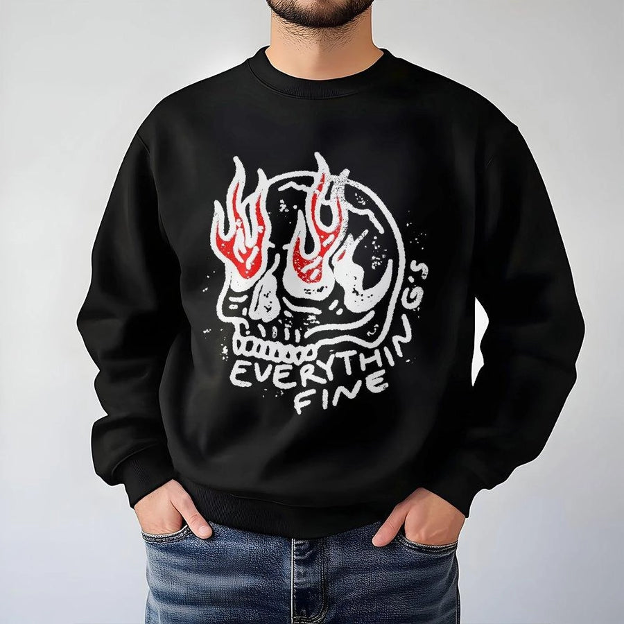 Everything Is Fine Sweatshirt | Retro Grunge Skull Graphic | Cotton Blend Premium Crewneck | Sarcastic Funny Gift for Adults