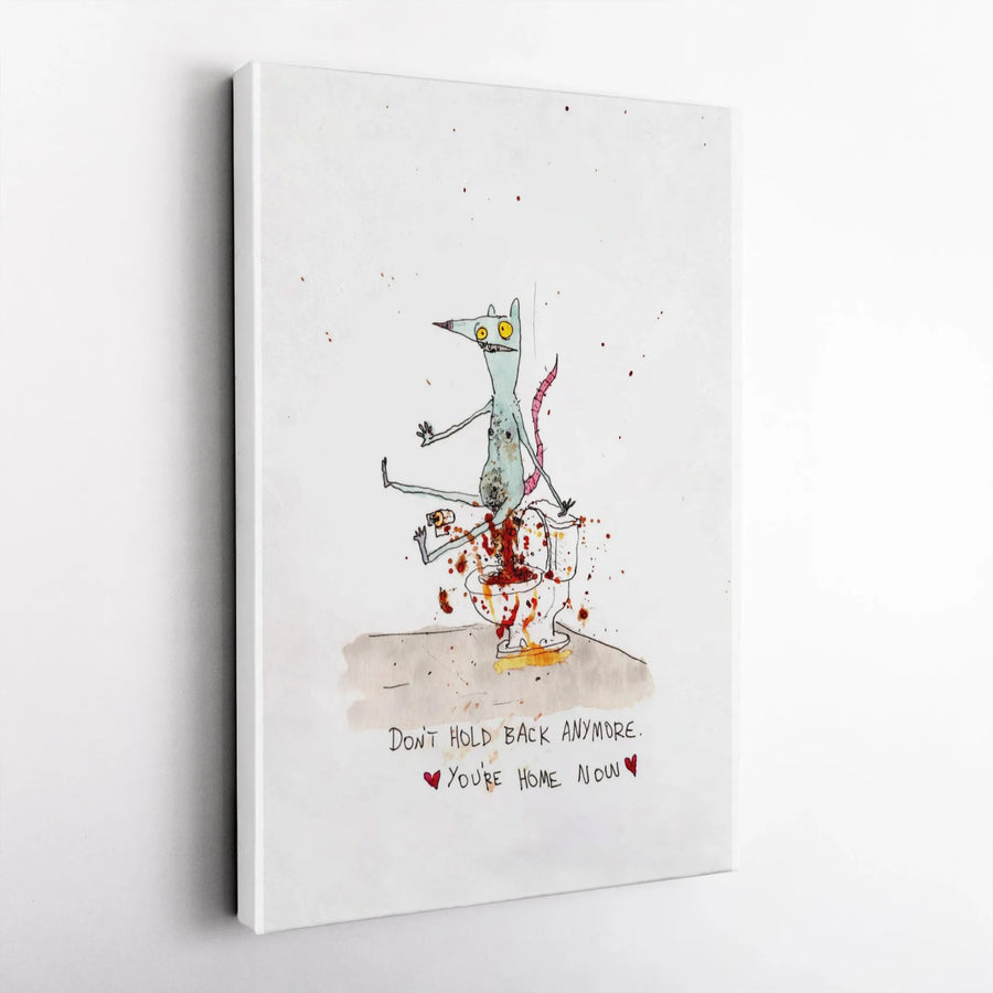 Funny Rat On Toilet Canvas Print | Dark Humor Bathroom Wall Art with Quote | Premium Gallery Wrapped Canvas | Unique Gag Gift for Men & Housewarming