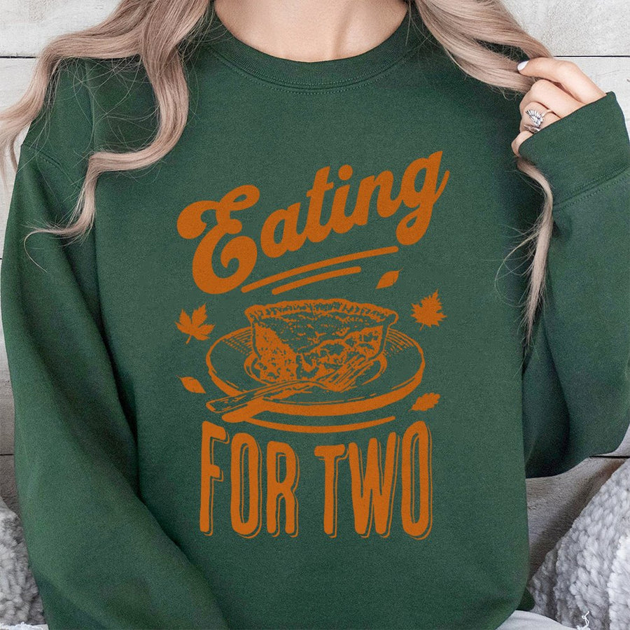 Eating For Two Thanksgiving Sweatshirt | Cute Pie Graphic Design | Premium Cotton Blend | Funny Pregnancy Announcement Gift For Mom