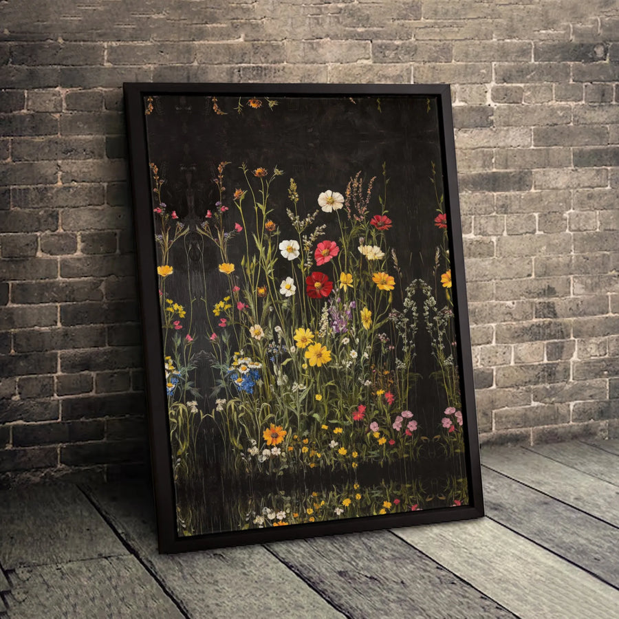 Wildflower Meadow Canvas Wall Art | Mirrored Floral Botanical Print | Premium Gallery-Wrapped Decor | Nature Lover Living Room Gift