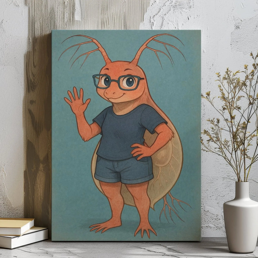 Cute Insect Wall Art | Friendly Cartoon Bug with Glasses | Premium Gallery Wrap Canvas | Whimsical Nursery & Classroom Decor