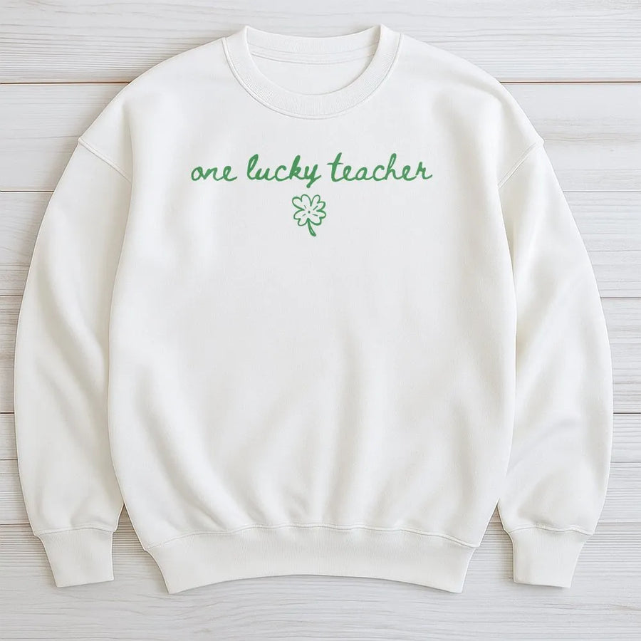 One Lucky Teacher Sweatshirt | St Patricks Day Shamrock Graphic | Premium Cotton Blend | Cute Teacher Gift for Women and Men