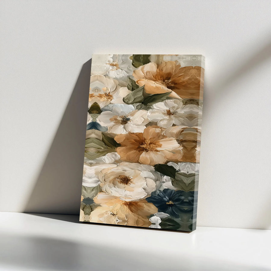 Textured Floral Canvas Wall Art | Vintage Botanical Painting Print | Premium 1.25" Thick Gallery Wrap | Modern Farmhouse Decor Gift