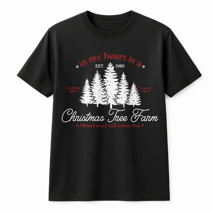 Christmas Tree Farm T-Shirt | In My Heart Aesthetic Graphic Tee | Premium Soft Cotton Holiday Shirt | Cute Winter Gift for Her
