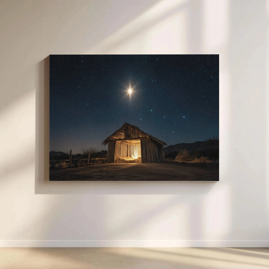 Nativity Scene Canvas Wall Art | Star Of Bethlehem Rustic Manger Print | Premium Gallery-Wrapped Decor | Religious Christmas Gift For Home