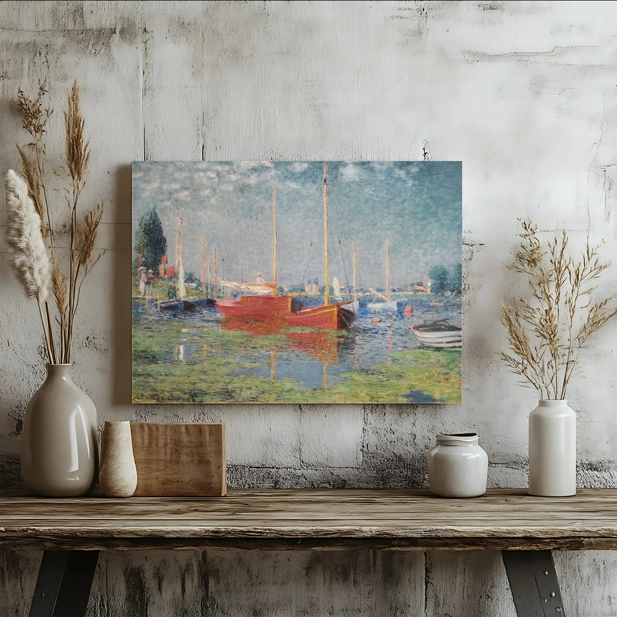 Claude Monet Canvas Wall Art | The Red Boats Argenteuil Print | Premium Gallery Wrap | Collector's Gift for Classic Home Decor