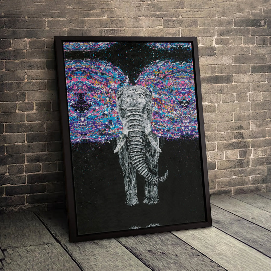 Abstract Elephant Canvas Wall Art | Vibrant Butterfly Wings Splatter Paint Design | 1.25 Inch Gallery Wrap | Modern Home Office Decor Gift