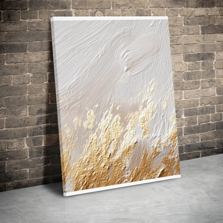 Abstract White and Gold Canvas Wall Art | Modern Textured Minimalist Print | Premium Gallery Wrapped Decor | Luxury Living Room Home Gift