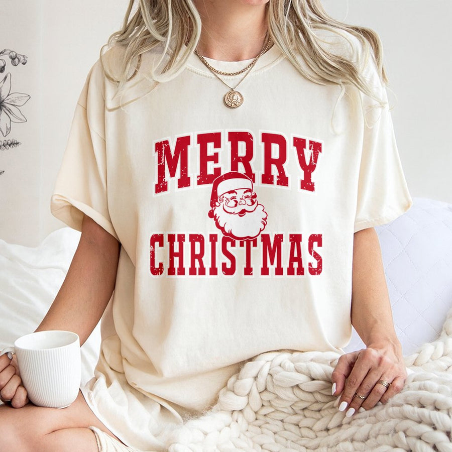 Merry Christmas Santa T-Shirt | Retro Distressed Graphic Tee | 100% Premium Cotton | Unisex Holiday Gift for Family and Friends