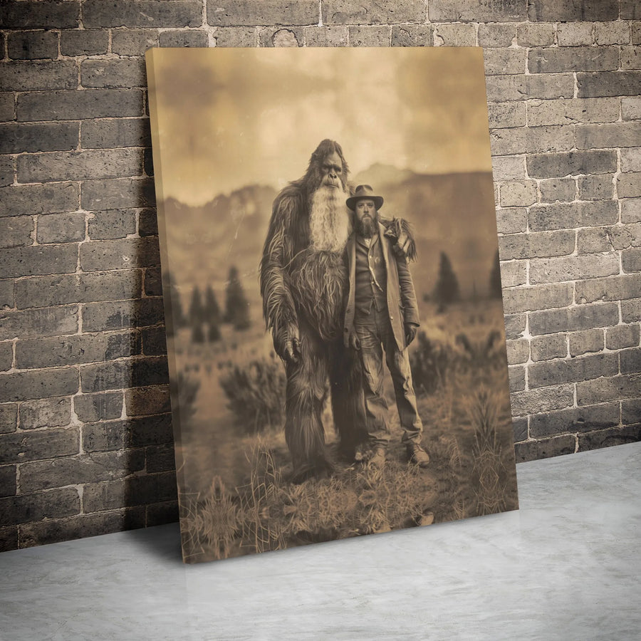 Bigfoot Vintage Photography Canvas | Cryptid Folk Art Portrait | 1.25-Inch Gallery Wrap | Funny Man Cave & Office Wall Decor Gift