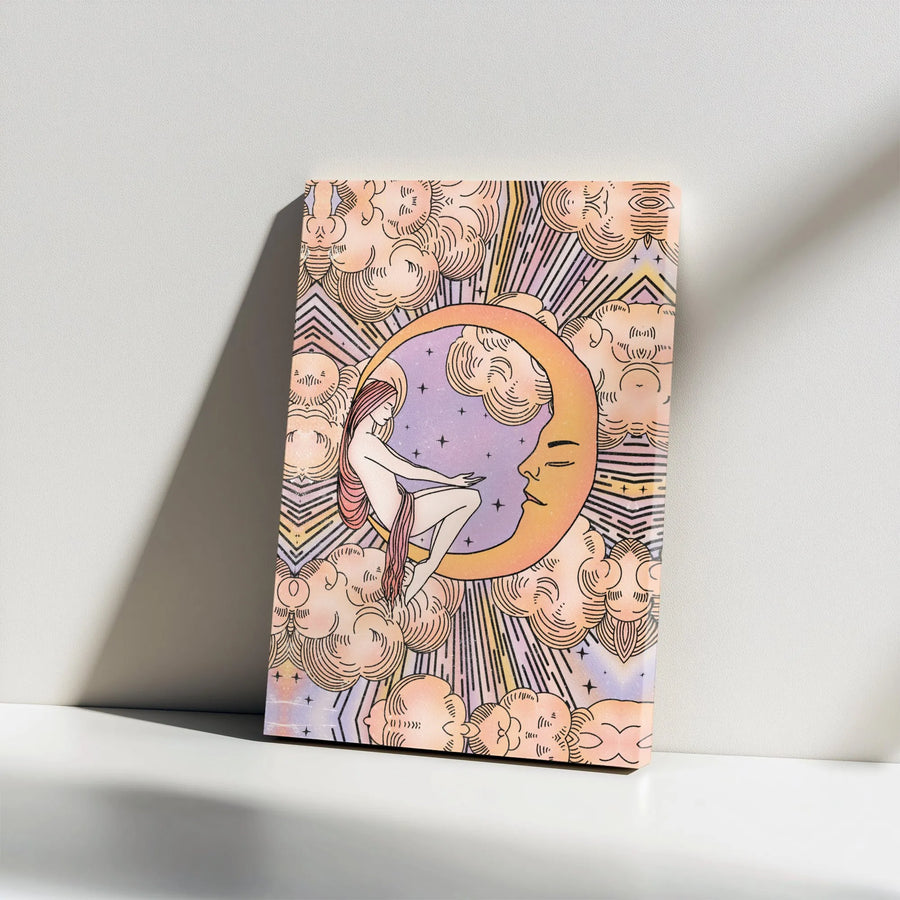 Celestial Moon Canvas Print | Boho Crescent Moon Goddess Illustration | Premium Gallery Wrapped Canvas | Spiritual Home Decor Gift