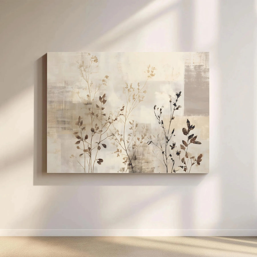 Abstract Botanical Canvas Wall Art | Neutral Earth Tone Twig Illustration | Premium Gallery Wrapped Canvas | Modern Japandi Living Room Decor Gift