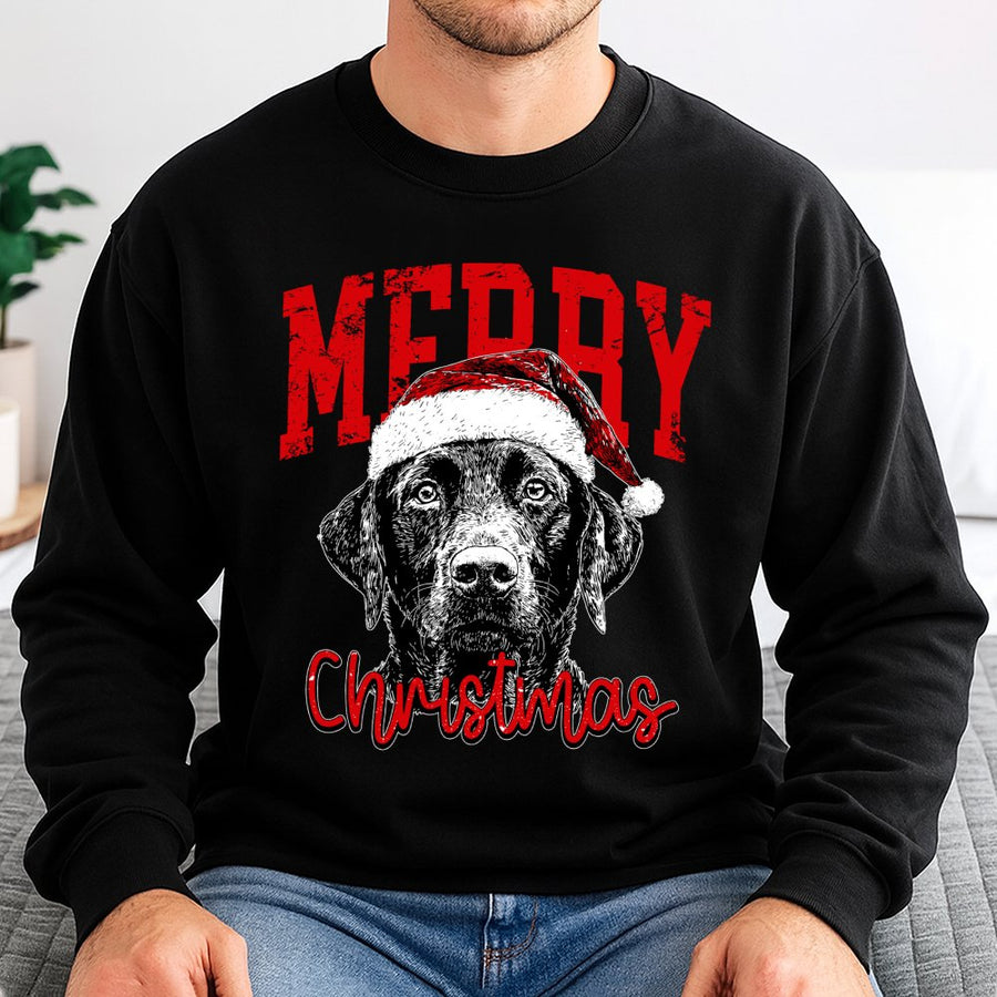 Black Labrador Christmas Sweatshirt | Cute Dog in Santa Hat Graphic | Premium Cotton Blend Crewneck | Holiday Gift for Dog Lovers